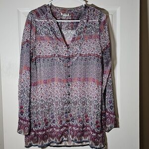 CONVERSE Semi Sheer Long Sleeve Metal Button Up Festival Tunic Blouse Size S